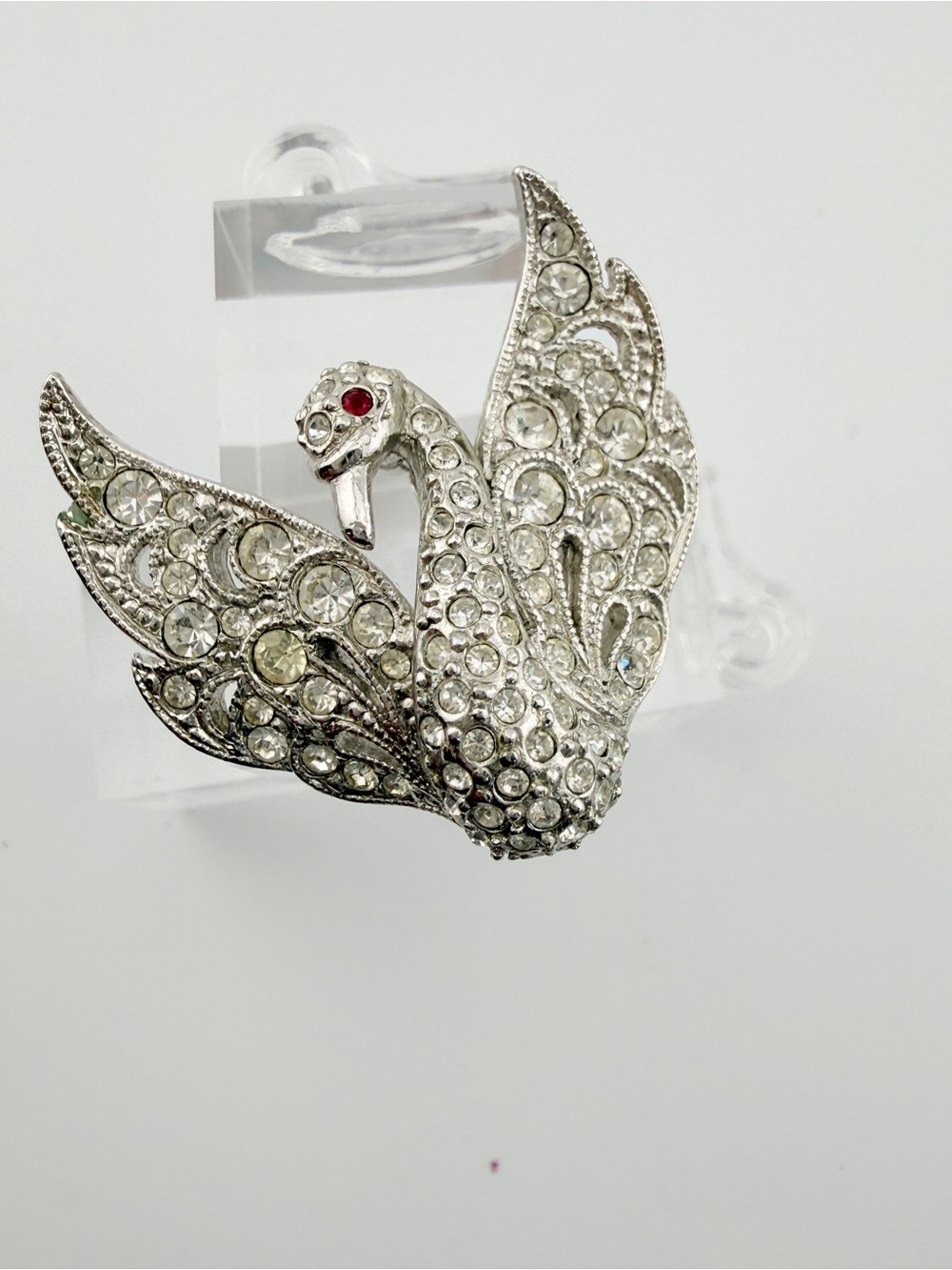 Vintage Signed Attwood & Sawyer Rhinestone Swan Brooch Pin